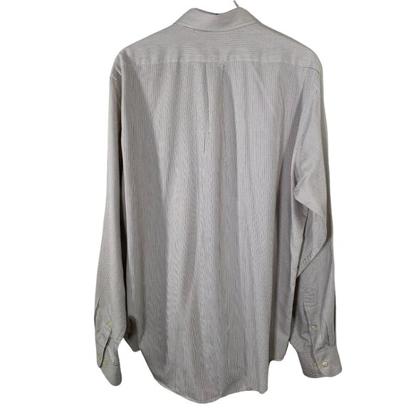 Chaps Mens Shirt Large 16-16.5 Tan Stripe Long Sleeve Button Down Wrinkle Free - Picture 2 of 7